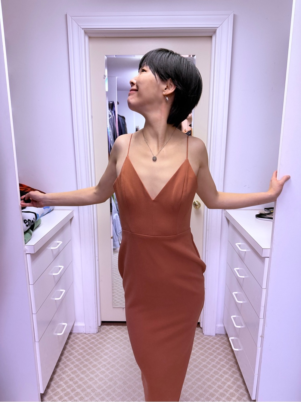 NWOT Alex Perry Spaghetti V Neck Midi Dress in Rust Red, Size US 6 - Picture 4 of 9